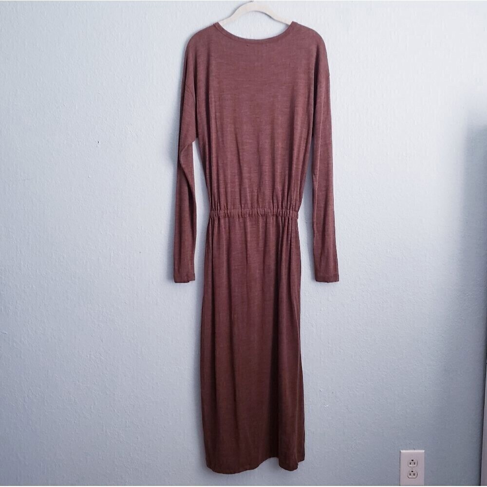Pomandere Linen Wool Blend Brown Long Sleeve Dress - Picture 8 of 8